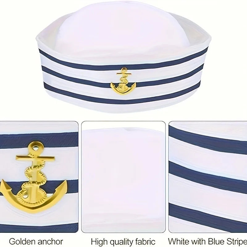 2/4/6PCS, Sailor hat, captain hat, navy hat, blue striped navy costume accessories, role-playing, beach party decoration