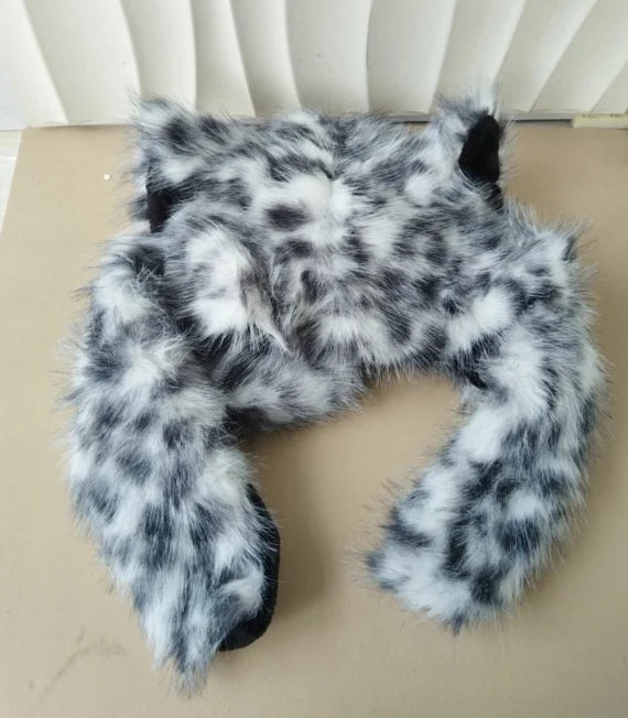 Autumn Winter Hat Women Handsome Snow Leopard Ear Warm Thick with Velvet Outdoor Ear Protection Hat Fluffy Wool Warm Yak Ear Hat