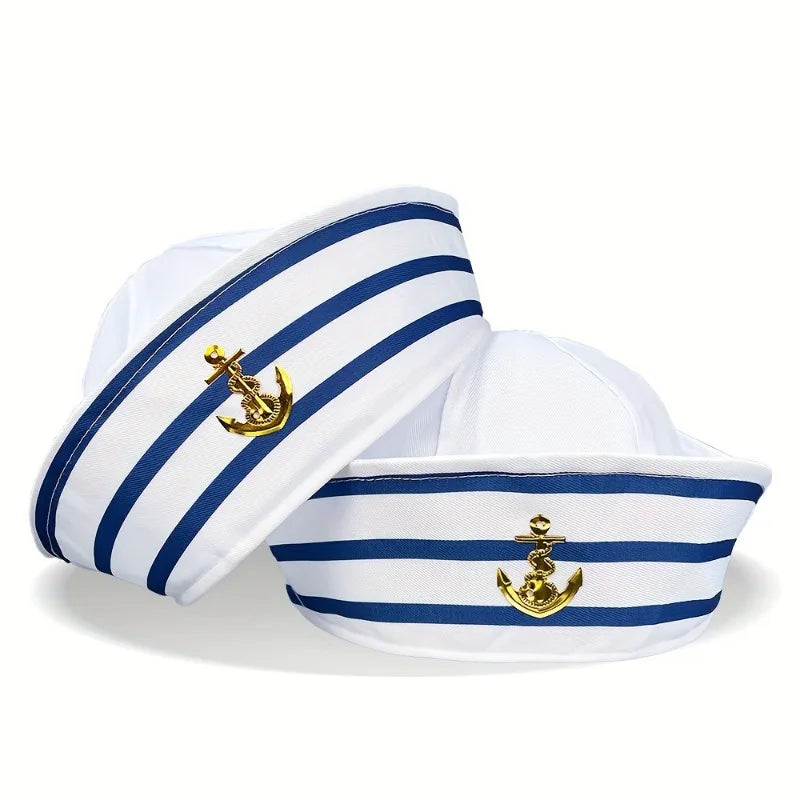 2/4/6PCS, Sailor hat, captain hat, navy hat, blue striped navy costume accessories, role-playing, beach party decoration