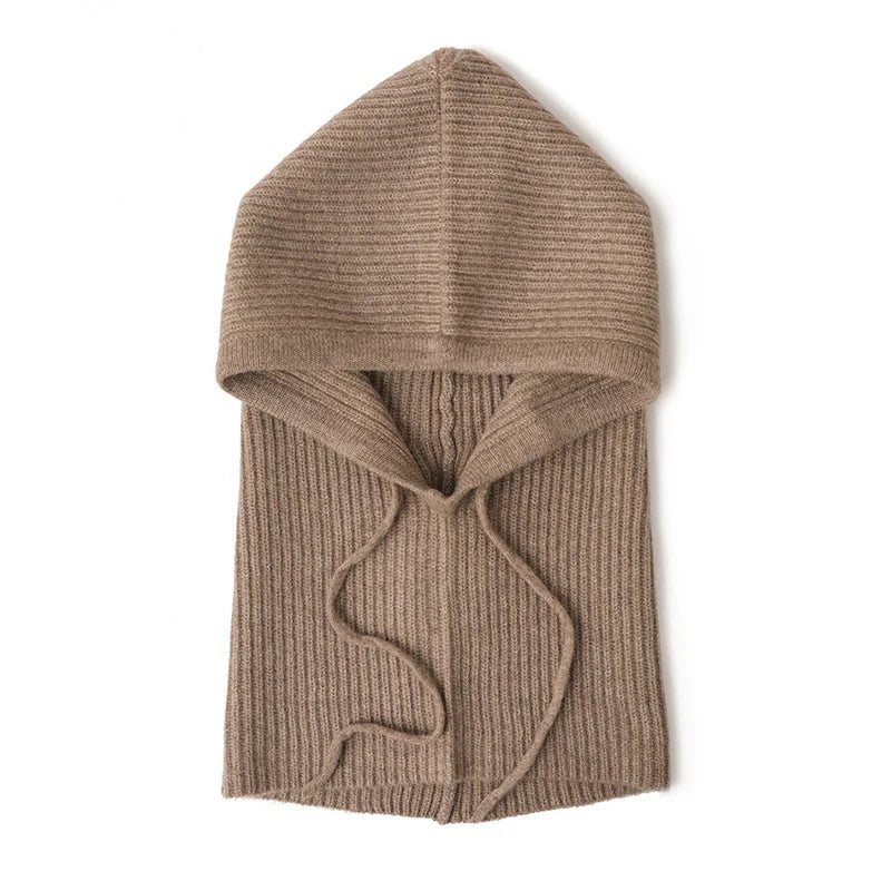 Cashmere Women's Winter Hat 100%Wool Soft Warm Balaclava Beanies Ear Face Neck Protect Dual-Use Fashion False Collar Hat Ski Cap