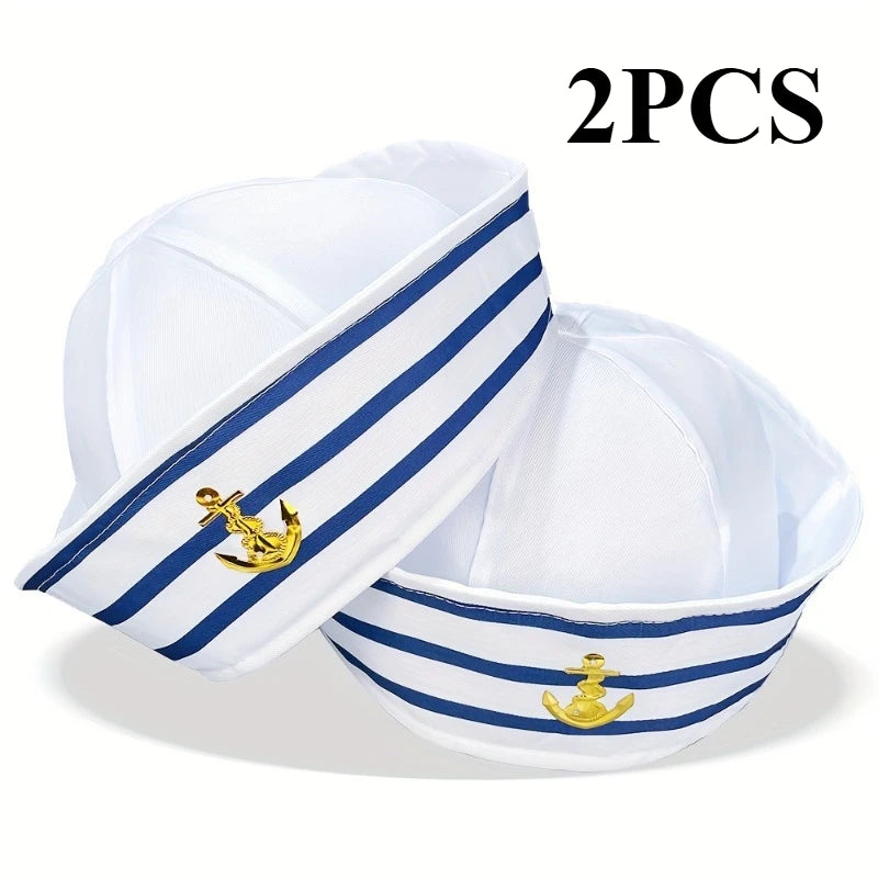 2/4/6PCS, Sailor hat, captain hat, navy hat, blue striped navy costume accessories, role-playing, beach party decoration