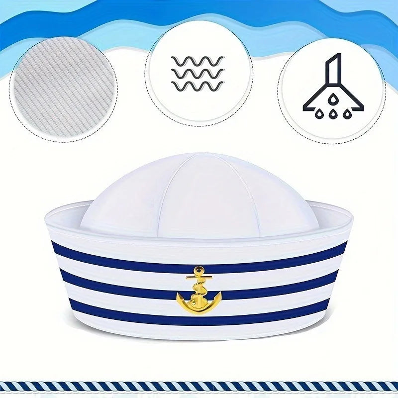 2/4/6PCS, Sailor hat, captain hat, navy hat, blue striped navy costume accessories, role-playing, beach party decoration