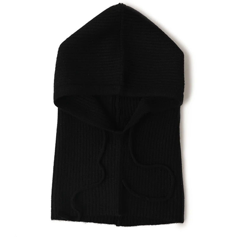 Cashmere Women's Winter Hat 100%Wool Soft Warm Balaclava Beanies Ear Face Neck Protect Dual-Use Fashion False Collar Hat Ski Cap