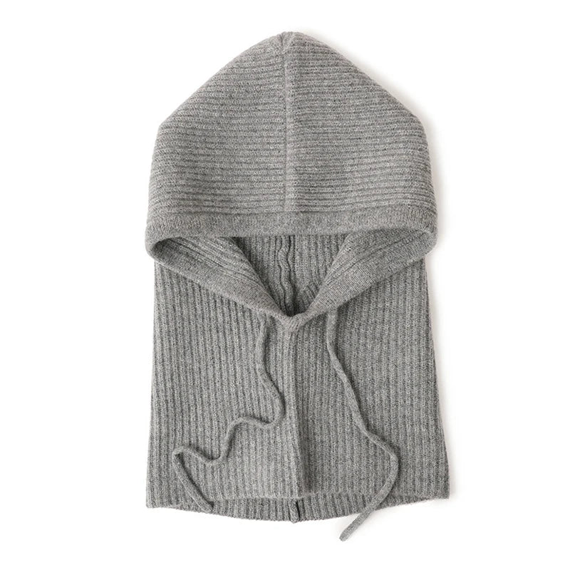 Cashmere Women's Winter Hat 100%Wool Soft Warm Balaclava Beanies Ear Face Neck Protect Dual-Use Fashion False Collar Hat Ski Cap