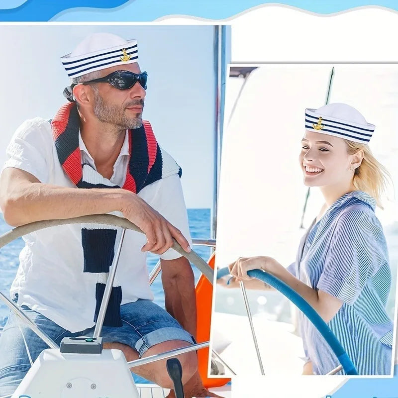 2/4/6PCS, Sailor hat, captain hat, navy hat, blue striped navy costume accessories, role-playing, beach party decoration