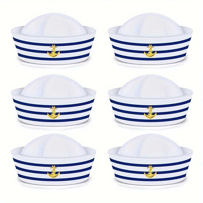 2/4/6PCS, Sailor hat, captain hat, navy hat, blue striped navy costume accessories, role-playing, beach party decoration