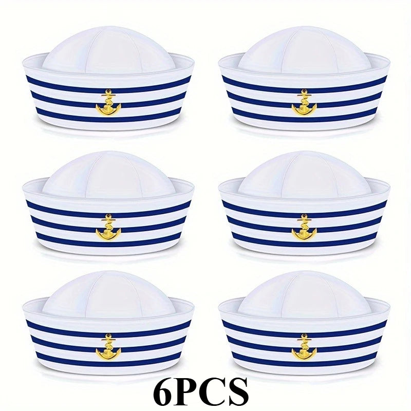 2/4/6PCS, Sailor hat, captain hat, navy hat, blue striped navy costume accessories, role-playing, beach party decoration