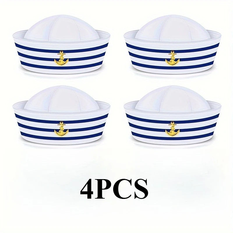 2/4/6PCS, Sailor hat, captain hat, navy hat, blue striped navy costume accessories, role-playing, beach party decoration